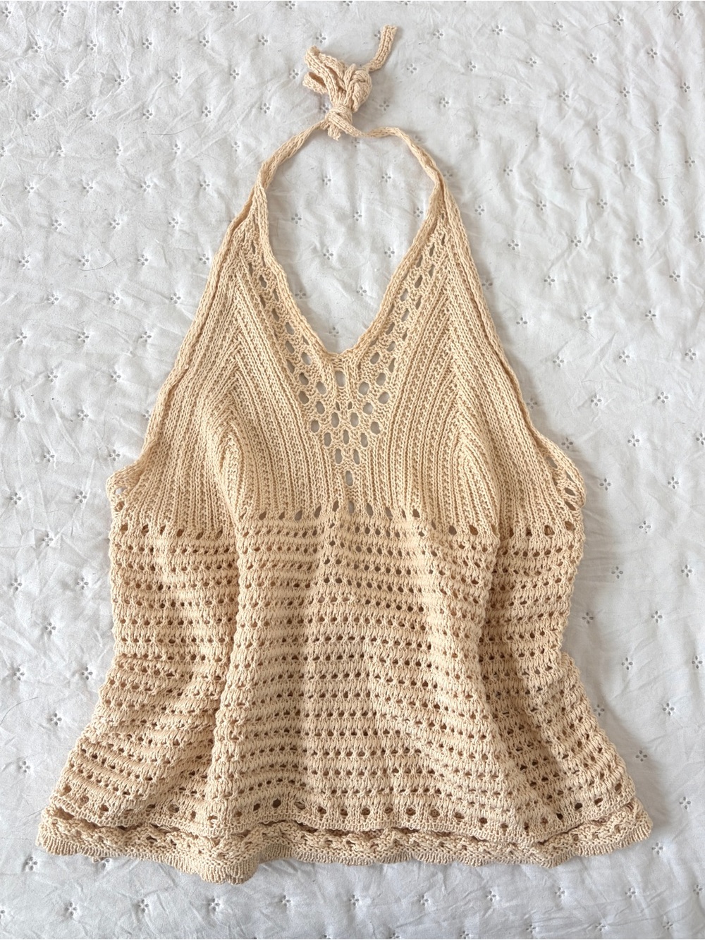 Wild Pearl Beige Crochet Halter Top